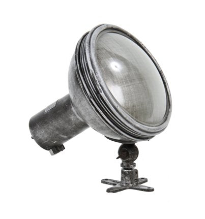 c. 1930's american depression era interior chicago movie house adjustable aluminum floodlight with original convex glass lens