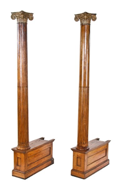 all original late 19th century varnished oak wood interior residential colonnades with four-sided composition ionic capitals