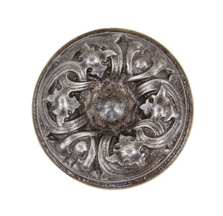 unusual c. 1900's ornamental wrought steel passage size interior residential doorknob with deeply recessed center