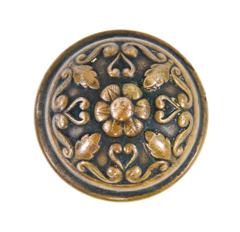 fanciful c. 1910-15 antique american "mura" pattern wrought bronze interior residential doorknob with nicely aged surface patina