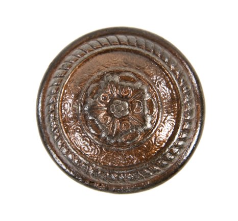 c. 1900's original passage size antique american "yucca" pattern ornamental cast iron residential doorknob with copper-plated finish