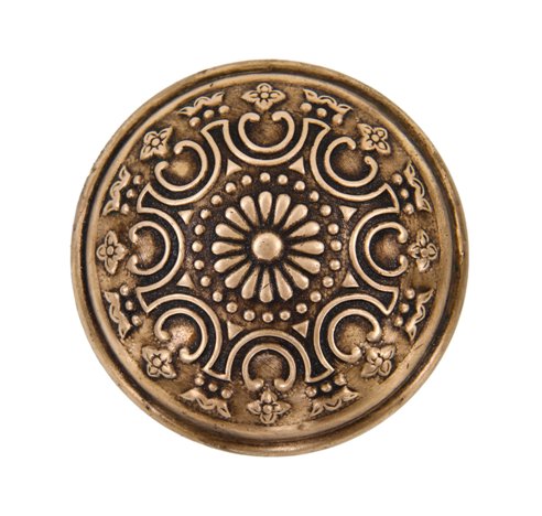 c. 1900's antique american passage size interior residential stamped bronze metal banded rim doorknob with embossed ornament