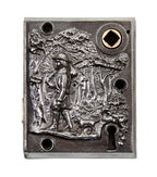 largely intact c. 1860's deeply embossed refinished ornamental cast iron "pioneer" surface mount rimlock