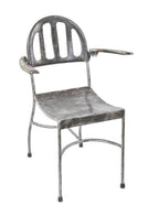 original c. 1920's vintage american beauty salon stationary tubular steel arm shampoo chair with arch top cast iron backrest