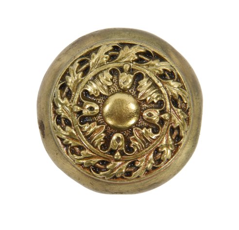 c. 1905 antique american interior residential passage size "chatham" pattern cast brass doorknob with dense leafage