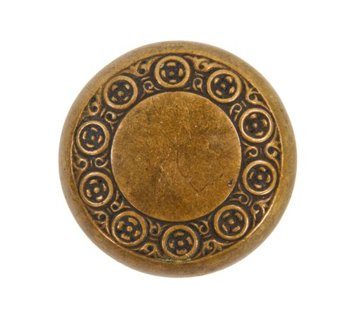 early 20th century original antique american "geneva" pattern ornamental cast brass passage size doorknob with circular rosette border