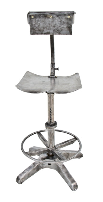 rare early 1930's vintage american industrial pressed and formed burroughs file clerk or cashier adjustable height stool with tubular heel ring