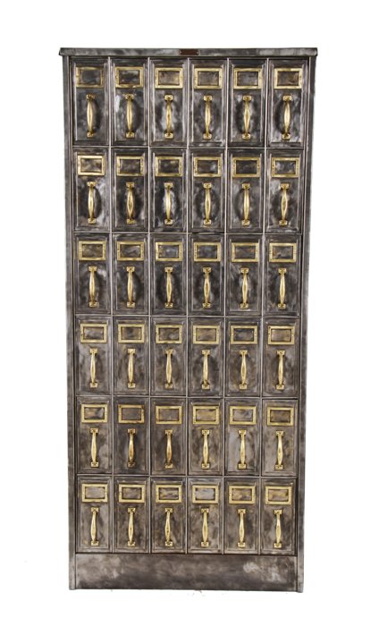 rare early 20th century city of chicago courthouse public record "fireproof" steel filing cabinet with yellow brass handles and placard holders