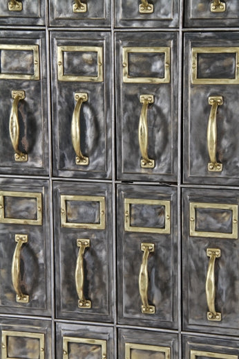 rare early 20th century city of chicago courthouse public record "fireproof" steel filing cabinet with yellow brass handles and placard holders