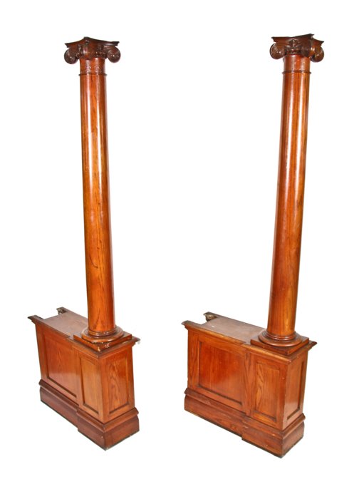 complete set of matching late 19th century varnished oak wood interior residential colonnades with intact ionic capitals