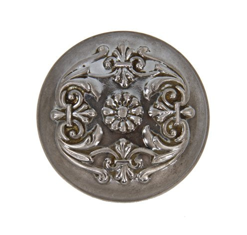 c. 1900's original interior residential embossed wrought steel passage size antique doorknob with nickel-plated finish