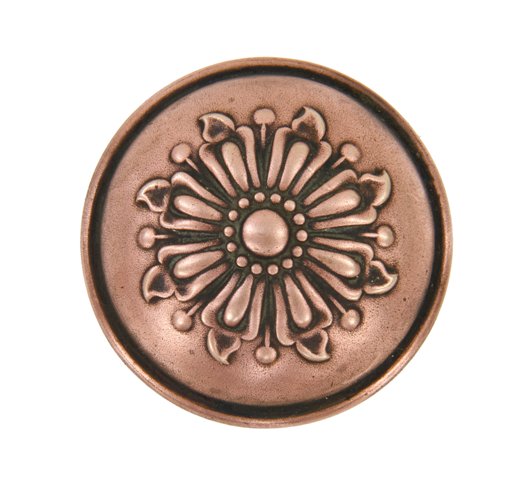 c. 1900's original antique american "rd" design ornamental wrought bronze passage size doorknob with embossed floral rosette