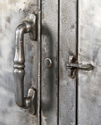 refinished early 20th century vintage american industrial freestanding double unit heavy gauge steel locker with louvered vents