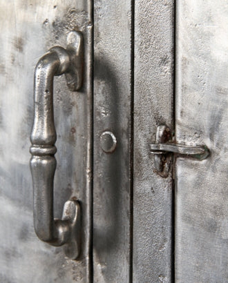 refinished early 20th century vintage american industrial freestanding double unit heavy gauge steel locker with louvered vents