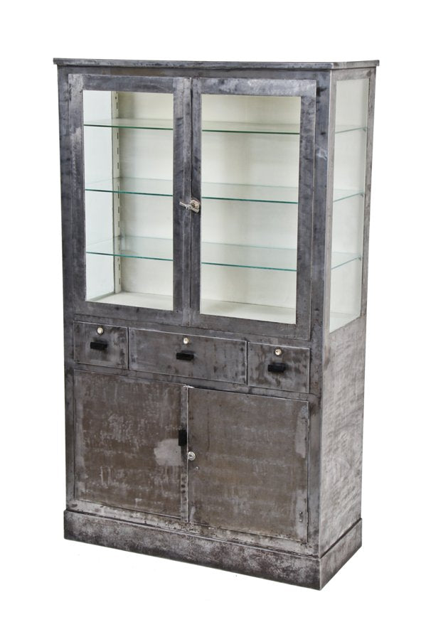 hard to find oversized c. 1930's vintage american industrial heavy gauge steel hospital operating room supply cabinet with bakelite handles