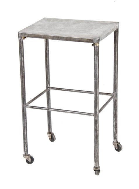 c. 1919 vintage medical welded joint heavy gauge brushed steel mobile hospital examination room cart with original casters