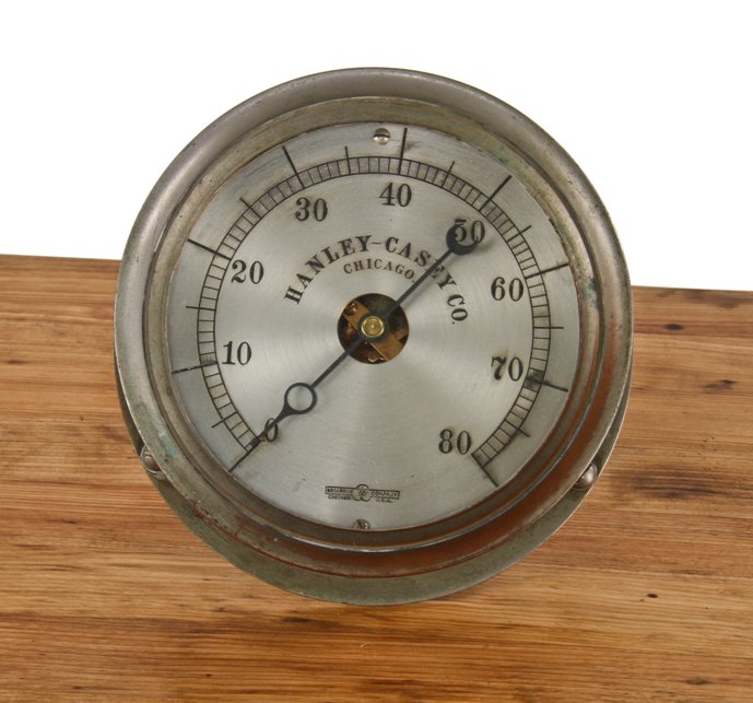 original oversized c. 1920's american vintage industrial commercial building basement boiler steam gauge with nickel-plated bezel