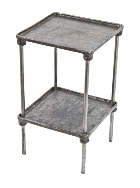 refinished early 20th century american industrial iron foundry two tier stationary work stand with tubular steel supports