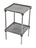 refinished early 20th century american industrial iron foundry two tier stationary work stand with tubular steel supports