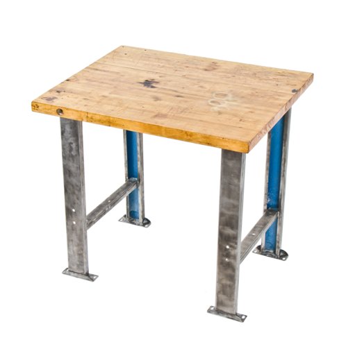 c. 1950's chicago machine shop maple wood top stationary workbench with refinished c-channel supports