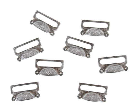 matching lot of 19th century antique american refinished ornamental cast iron apothecary cabinet drawer or bin pulls