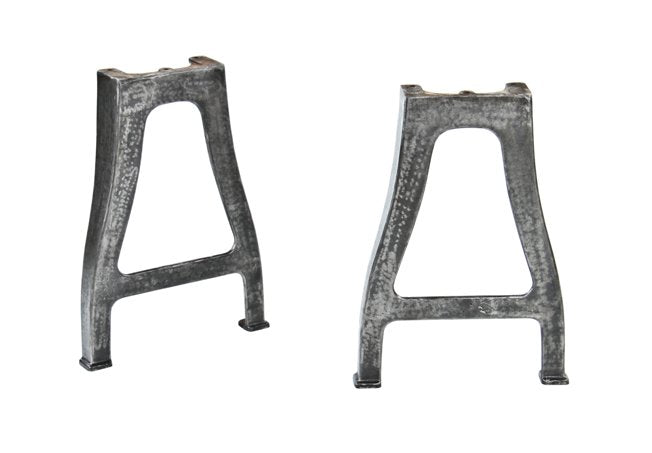 pair of refinished early 20th century american industrial belt-drive factory machine lathe cast iron bases with intact foot pads