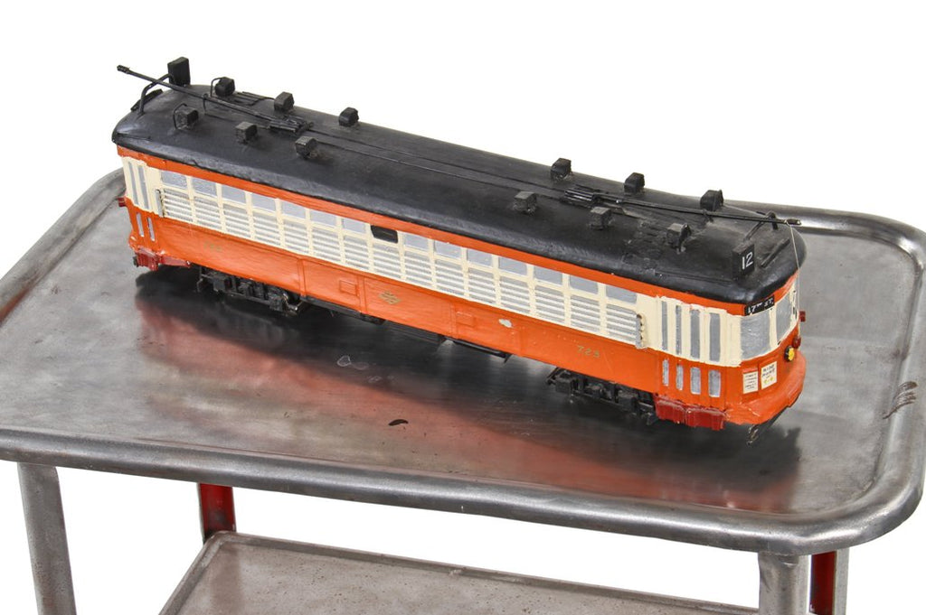 nicely detailed old american hand-crafted folk art city of milwaukee streetcar with largely intact hand applied polychrome paint finish
