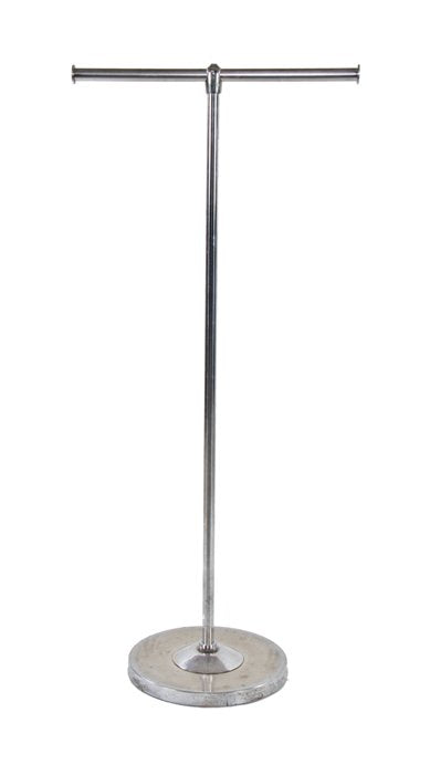 original c. 1940's american industrial chrome-plated steel double-arm department store freestanding clothing rack