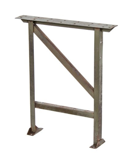 original american made "pollard green" enameled reinforced welded joint angled iron workbench table base