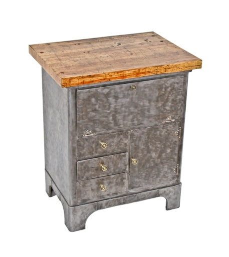 original c. 1918 antique american medical cold-rolled steel hospital room supply cabinet with replaced tabletop