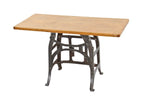 repurposed c. 1930's vintage american industrial factory office addressograph table base with rectangualr-shaped varnished wood top