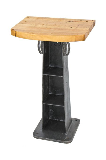 repurposed vintage american industrial compartmentalized cast iron freestanding machine shop grinder base with solid maple wood top