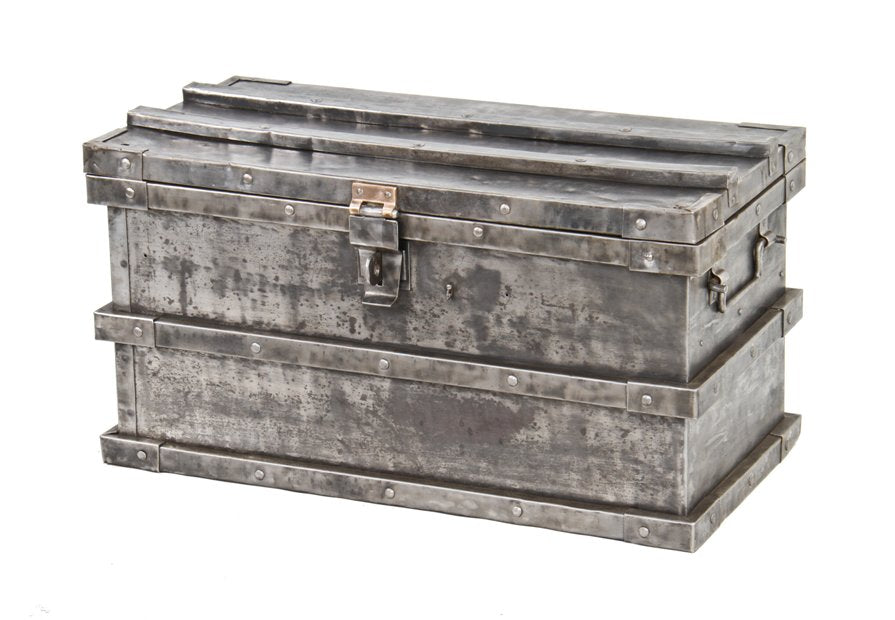 highly desirable early 20th century american industrial heavily reinforced riveted joint steel railroad gold bullion strongbox with opposed drop handles