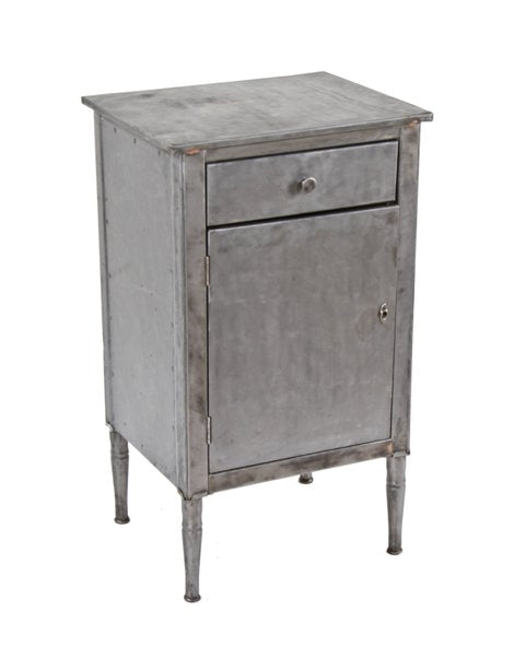 american vintage medical cold-rolled steel "simmons" hospital room supply cabinet or nightstand with tapered and turned legs