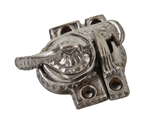 late 19th century refinished ornamental cast iron interior residential "eagle claw" sash lock with original keeper