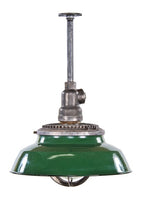 original american industrial green porcelain enameled single electric light "explosion proof" factory pendant fixture