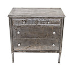 largely intact c. 1935 american vintage industrial heavy gauge furniture sheet steel lowboy dresser with finely turned and tapered legs
