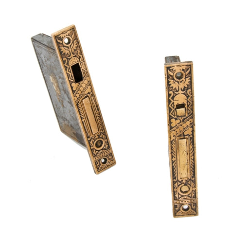 matching 19th century american antique interior residential pocket door mortise locks with ornamental bronze face plates