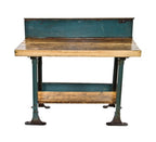 robust c. 1930's vintage american industrial rock hard maple wood top four-legged factory workbench with flared feet