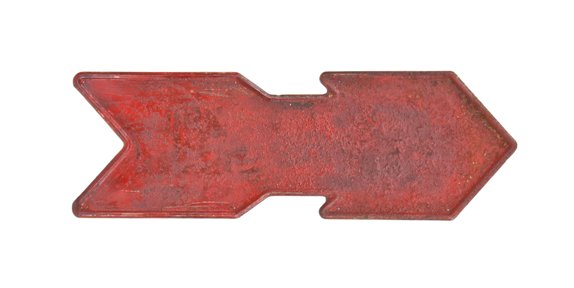 late 1930's oversized vintage american stamped steel single-sided roadside drive-in theater directional arrow with red paint finish