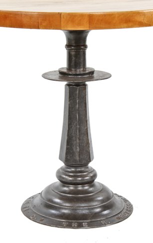 outstanding late 19th century american city saloon weighted cast iron pedestal base table with solid maple wood rounded top