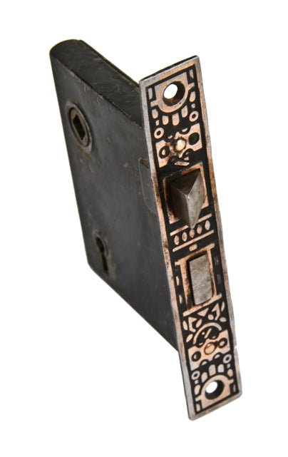 original early 20th century american antique interior residential "windsor" pattern passage door mortise lock with working latch bolt