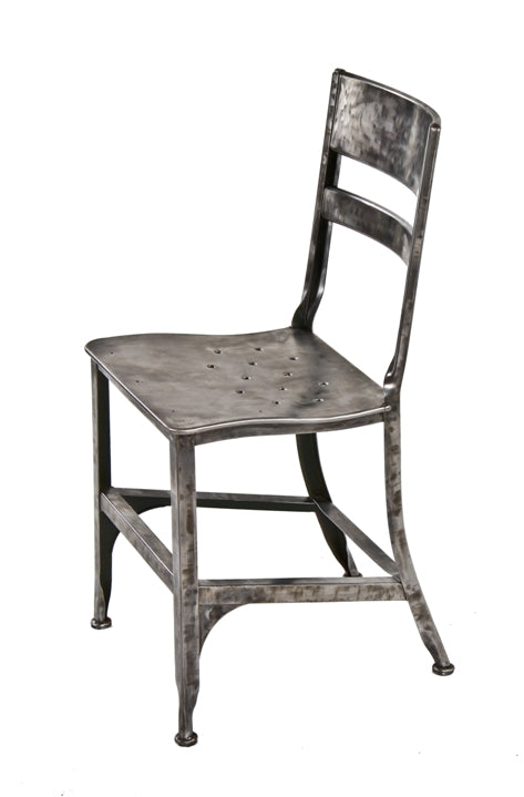 late 1930's american industrial pressed and formed refinished steel toledo classroom chair with perforated saddle seat