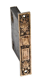 hard to find 19th century antique american residential "rope" pattern residential mortise lock with impressive bronze metal face plate