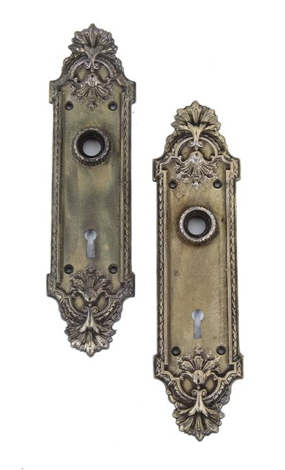 original american ornamental cast iron "ontario" pattern residential passage door antique backplates or escutcheons