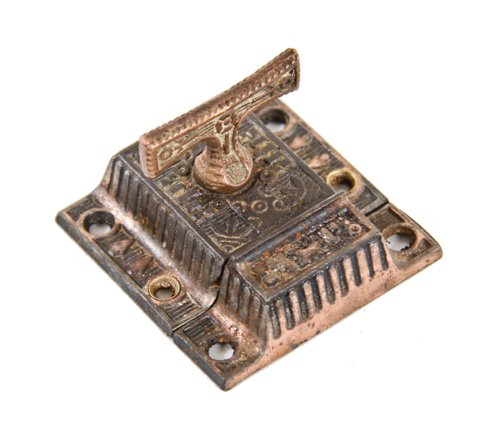 original 19th century american eastlake style "windsor" pattern kitchen pantry cabinet latch with cast brass t-handle
