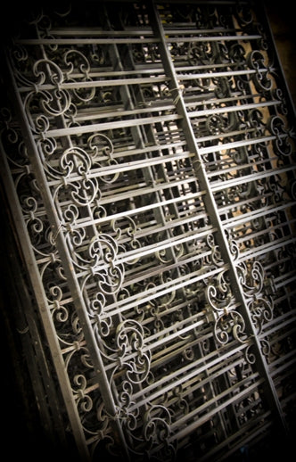 remarkable c. 1895 interior reliance building ornamental wrought iron elevator frieze panel or grillework with elegantly designed scrollwork