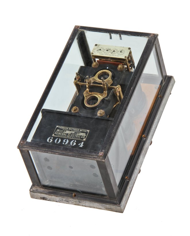remarkably rare early 20th century reliance building basement level encased glass astatic switchboard type thomson watthour meter