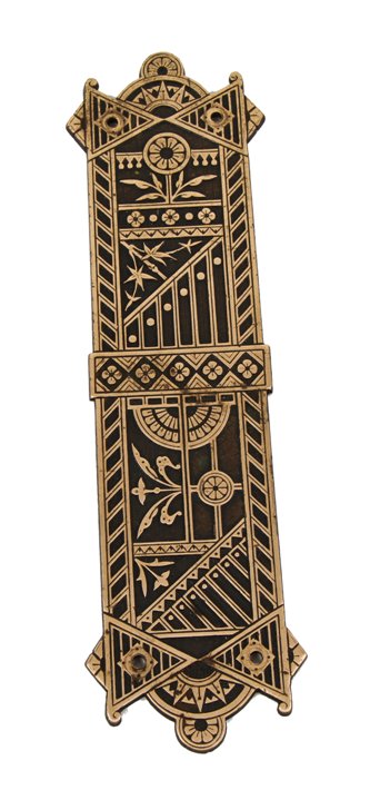 original exceptional c. 1880's antique american aesthetic movement ornamental cast bronze interior residential swinging door push plate