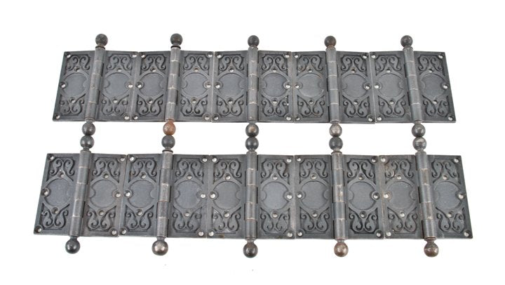 group of ten matching original c. 1895 interior reliance building office door ornamental cast iron hinges with ball finials